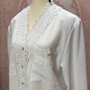 White Lace Trim Button-Up Blouse | Size 38/8-10
